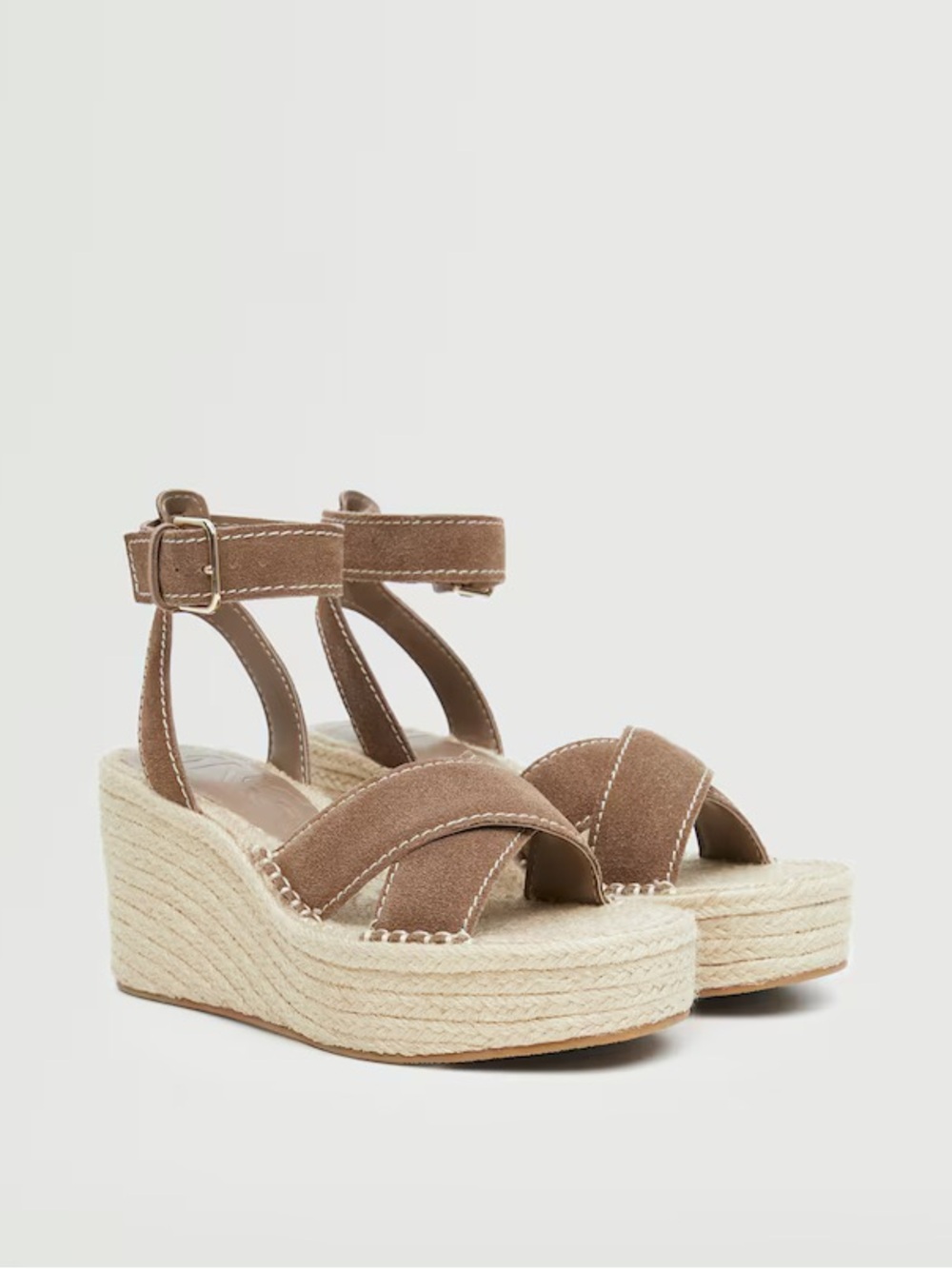 Mango Taupe Suede Espadrille Wedge Sandals
